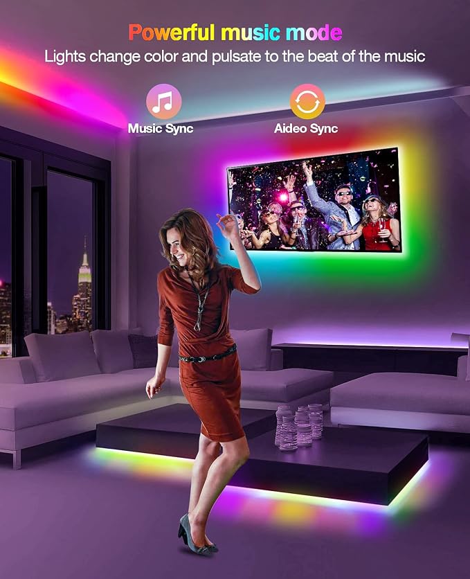 Daymeet TV Led Backlight,13.1ft ICRGB LED Lights for TV USB Light Strip for 40-65 inch Monitor Behind Lighting, Rainbow Color TV Lights Music Sync Bluetooth APP Control with Remote