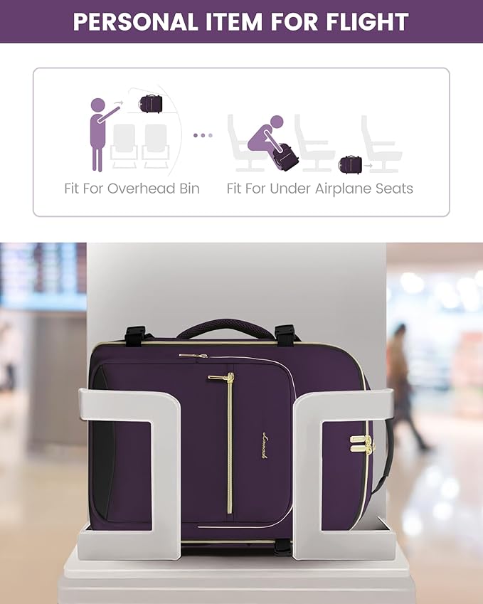 LOVEVOOK Travel Backpack for Women & Men 40L,Airline Approved Carry On Backpack Travel Essentials,TSA Carry on Luggage,Waterproof Personal Item Travel Bag Suitcase,3 Packing Cubes,Dark purple-Black-2