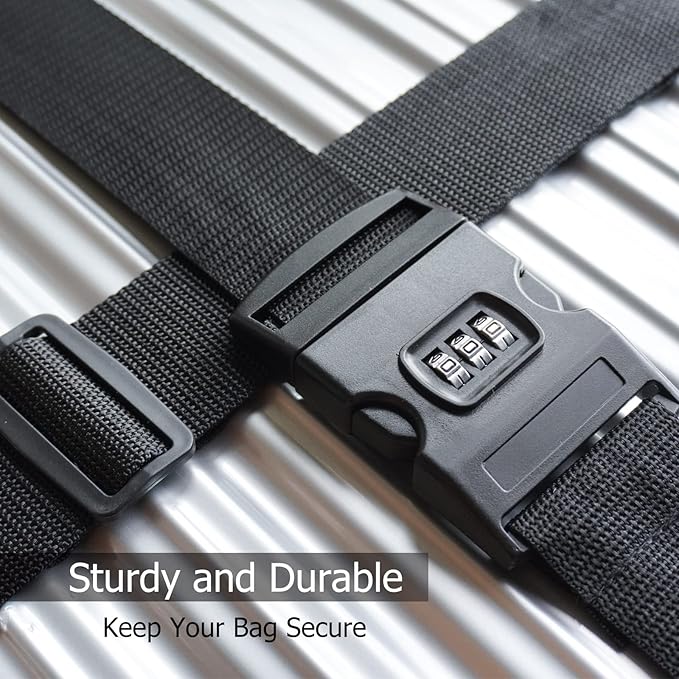 2 PCS Luggage Strap 78" x 2" Suitcase Belts Wide Adjustable Packing Straps Travel Accessories, Black&Combination Lock