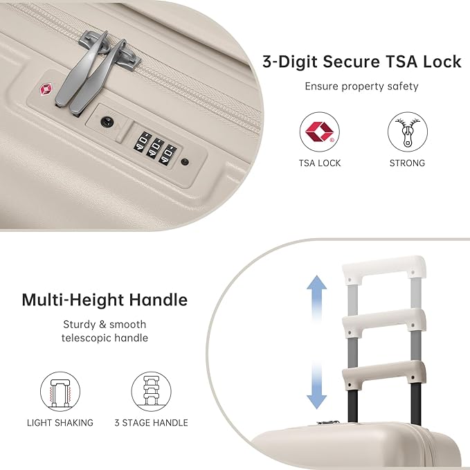 Luggage Sets 3 Piece, Carry On Luggage 22x14x9 Airline Approve PC Hardside Suitcase Set with Wheels TSA Lock, Durable Carry-On Suitcase with Duffel Bag for Women (Oysters)
