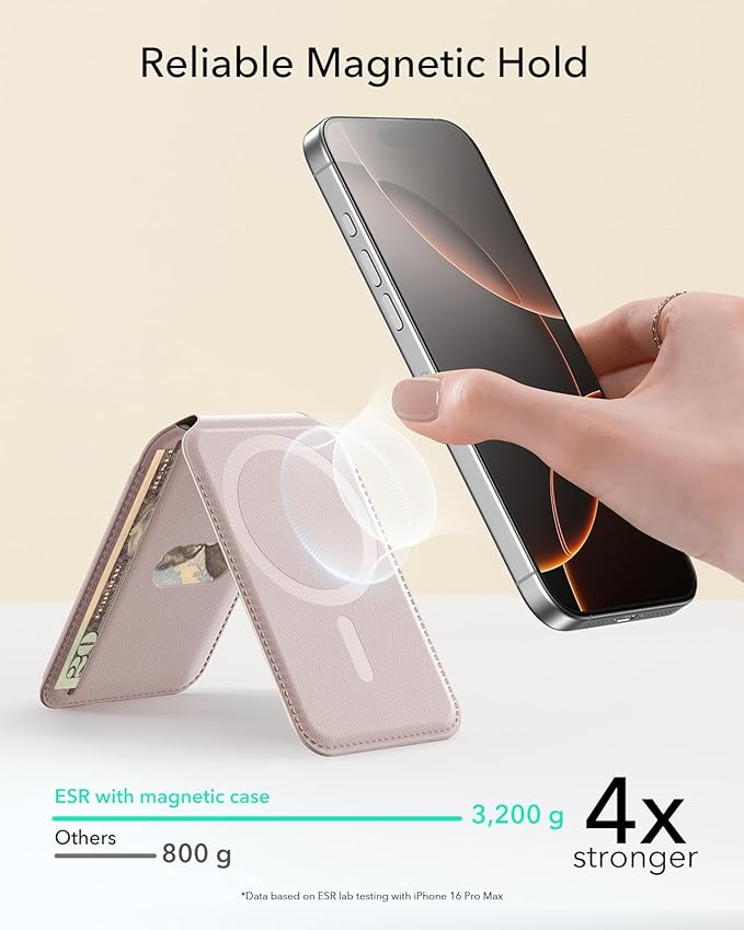 ESR Aura for MagSafe Wallet with Adjustable Stand, RFID Blocking, 5 Card Holder for Phone Case, Slim Magnetic Wallet for iPhone 17e/17/16/15/14/13/12 Series, Not for 13/12 Mini,Desert Titanium