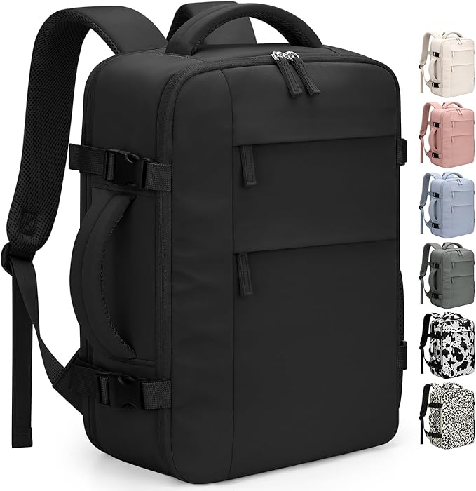 Pritent Travel Backpack for Women Man, Waterproof Personal Item Travel Bag Airline Approved Laptop Backpack Bookbag Weekender bags for Business,Travel, Work Fits 15.6 inch Laptop(Medium,Black)