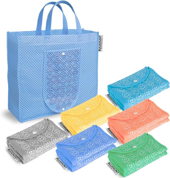 Bulkhunt 12 Pcs Foldable Shopping Bags Printed Bag with Handle for Grocery Vegetable Household Gift