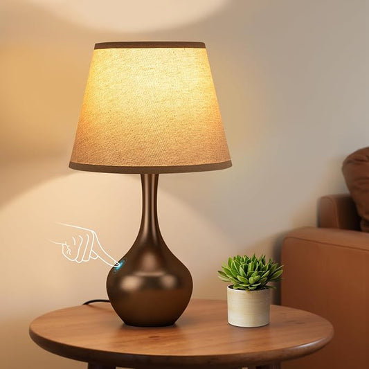 16.1" Touch Table Lamp for Nightstand, 3 Way Dimmable Small Bedroom Lamp | Touch Control, Bulb Included, Brown Bedside Lamps for Desk, Night Stands, Living Room, End Table, Corded