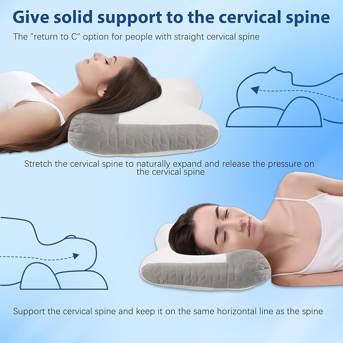 Ergonomic Pillow,Neck Pillow Cervical Pillow for Neck Strain Relief, Neck Pillow for Sleeping,Cervical Contour Neck Support Pillows for Side Back Stomach Sleeper (Grey)