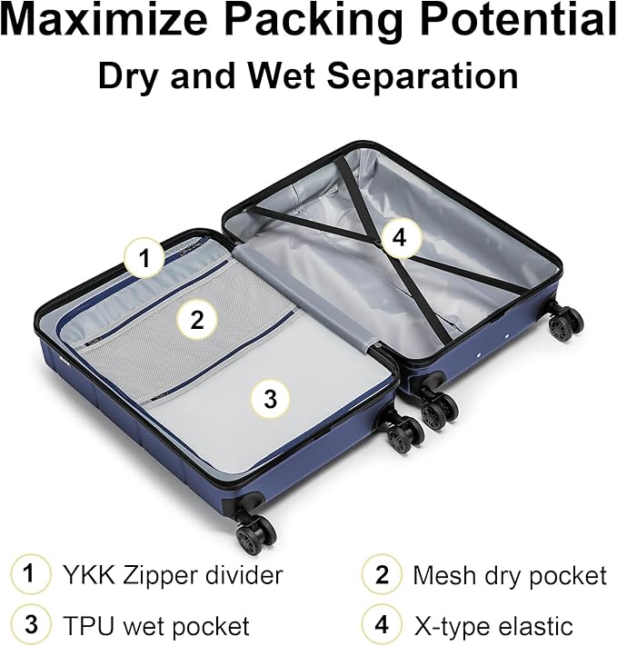KYME Carry On Luggage 22x14x9 Airline Approved Hardshell 20 Inch Luggage With TSA Lock Carry On Suitcase with Wheels Small Travel Rolling Luggage with Cup Holder for Women Men Navy