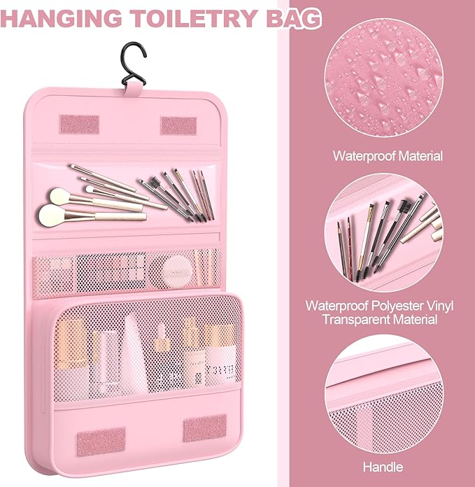 8 Set Packing Cubes for Travel,Suitcase Organizer Bags for Luggage with Shoe & Hanging Toiletry Bag, Vacation Essentials & Accessories for Cruise Ship, Airplane Must-Have,Road Trip & Camp Gifts(Pink)