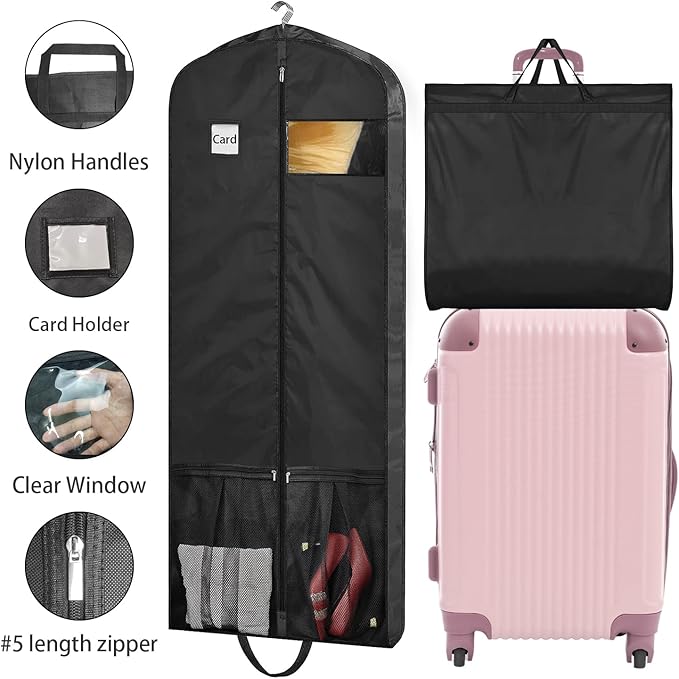 STEPONE Dress Bags for Gowns Long, 65" Dress Garment Bags for Hanging Clothes, Dress Bags for Closet Storage and Traveling, Foldable Dress Cover