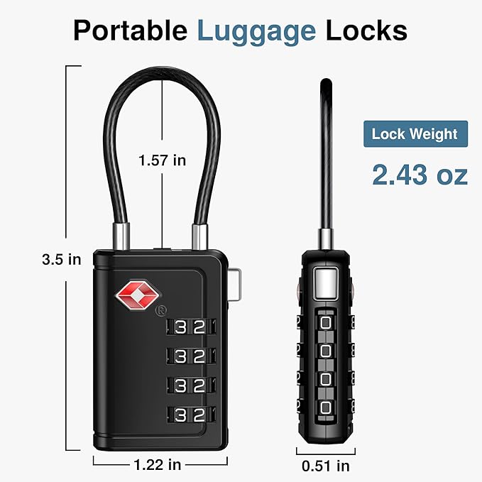 Puroma TSA Approved Luggage Travel Locks with Open Alert Indicator, 4 Digit Combination Resettable Code Zinc Alloy Lock for Suitcase, Backpack, Bag, Toolbox, Locker (4 Pack, Black)
