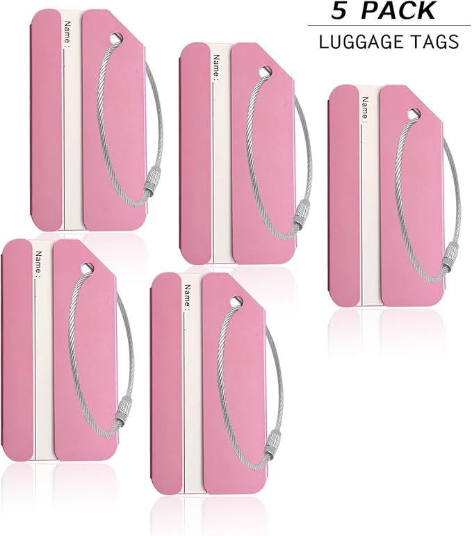 Aluminum Luggage Tags, Luggage Tag Holders for Travel Luggage Baggage Identifier by Ovener (5Pack Pink)