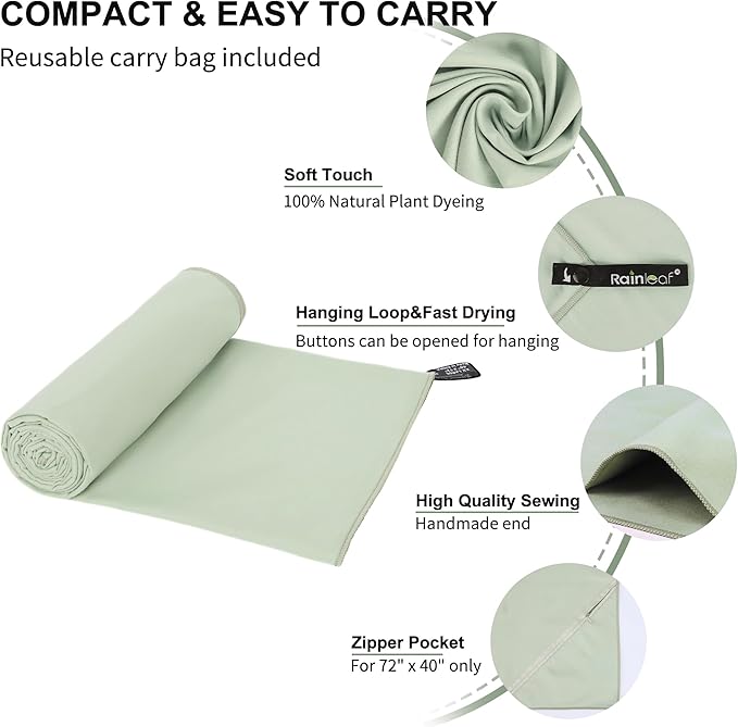 Rainleaf Microfiber Towel Perfect Travel & Gym & Camping Towel. Quick Dry - Super Absorbent - Ultra Compact - Lightweight. Suitable for Trip, Beach, Shower, Backpacking, Pool