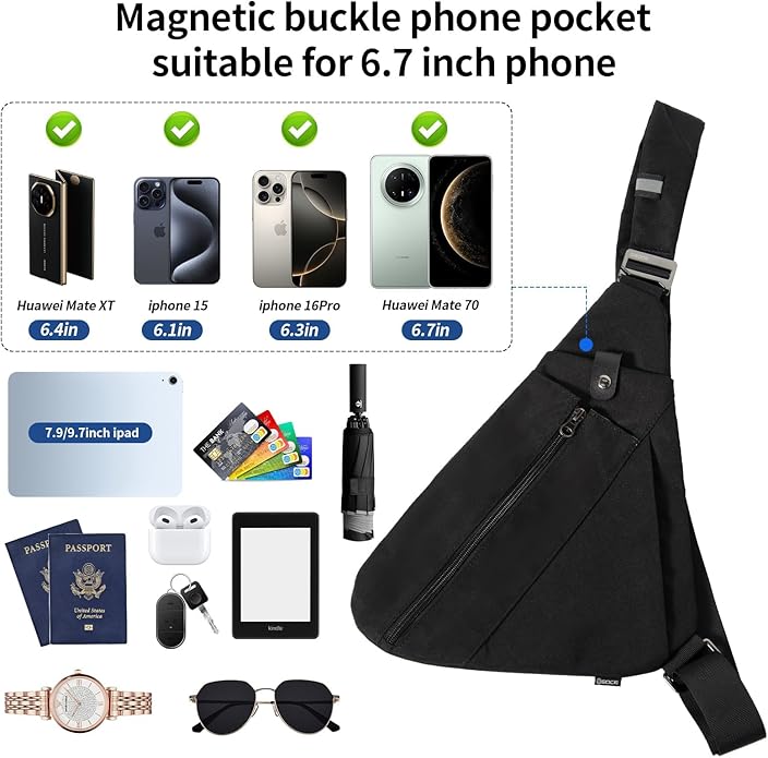 OSOCE Crossbody Sling Bag, Water-Resistant Anti Theft Chest Pack, Minimalist Commuter Daypack for Travel Hiking Work