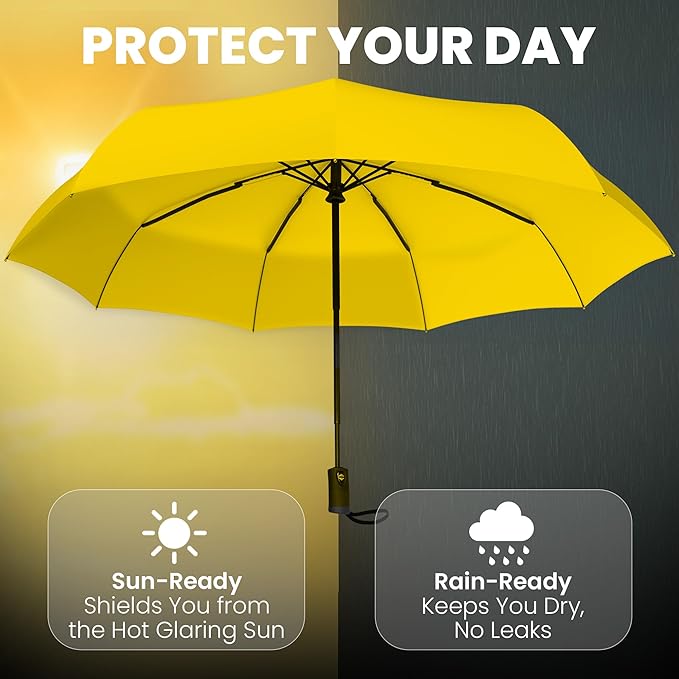 Rain-Mate Windproof Compact Umbrellas for Rain - Strong Reinforced Fiberglass Rib Design & Auto Open & Close - Portable Folding Travel Umbrella - Lightweight & Packable for Women & Men, Easy Collapse