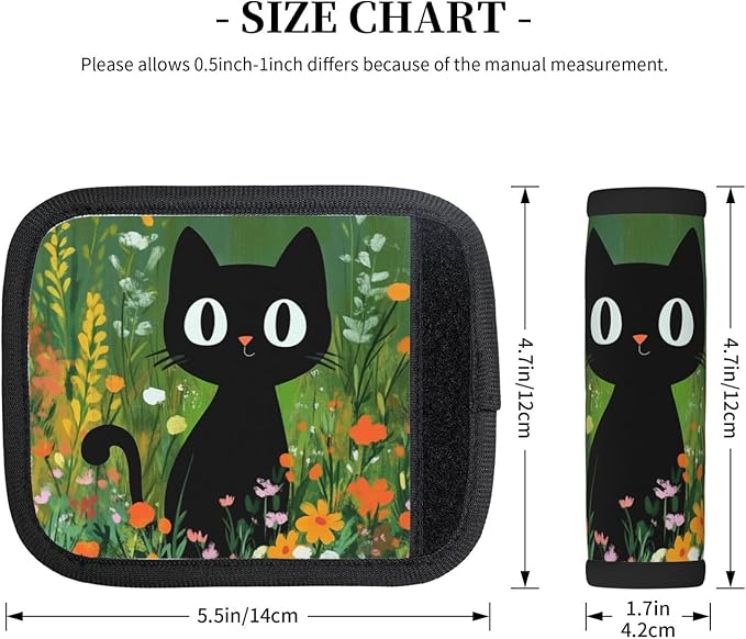 Cute Black Cat Flower Painting Luggage Handles Wrap Grips For Suitcases Luggage Travel Accessories For Airplane 2pcs