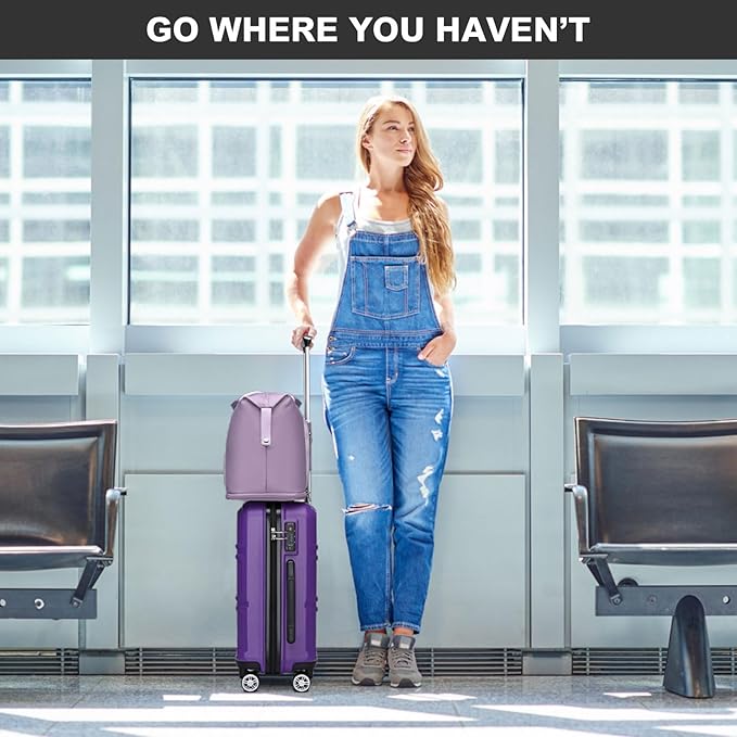 Kono Suitcase Set 3 Piece Luggage Set Expandable(only 28") Lightweight PC+ABS Carry On Hardside Luggage with TSA Lock Spinner Wheels (Purple, 6 piece set)