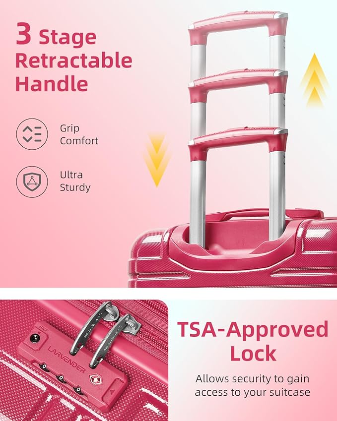 LARVENDER Luggage Sets 6 Piece Hardside Expandable Suitcase with Wheels TSA Lock, PC+ABS Hardshell Lightweight Travel Luggage Sets for Women, Glossy Verry Berry, 6 Piece Set