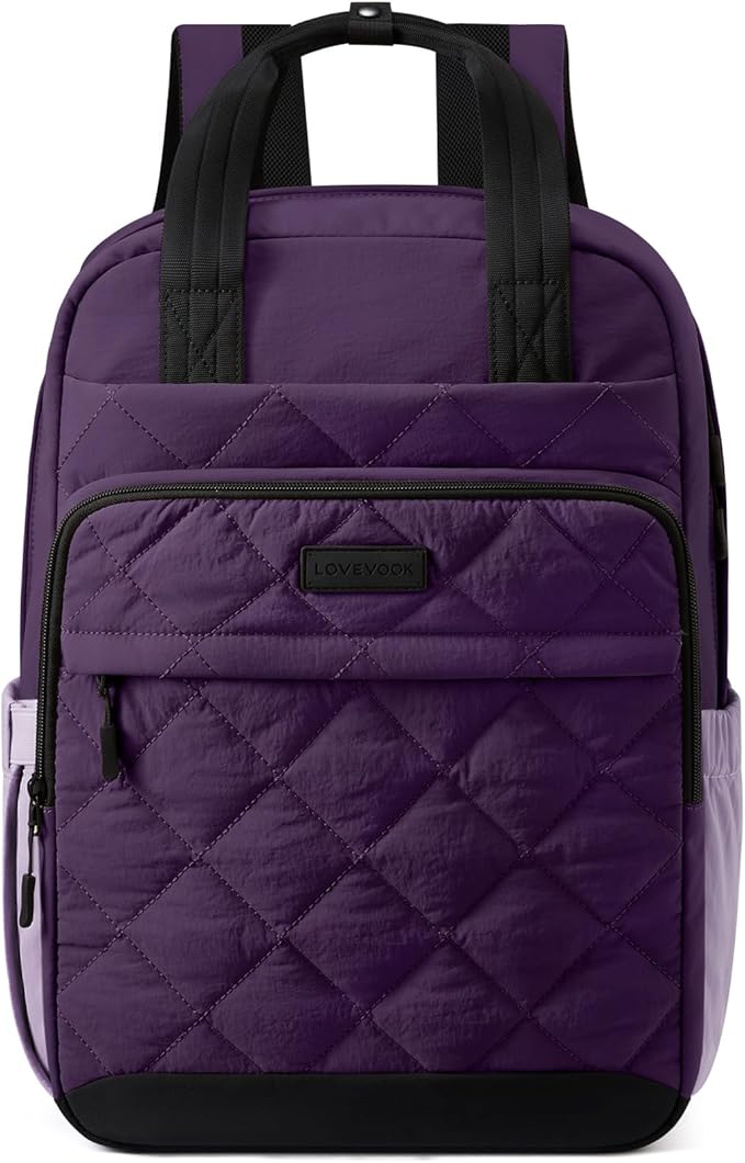 LOVEVOOK Puffer Backpack for Women Fits 15.6 Inch Laptop, Quilted Travel Backpacks Purse with Large Cup Holder, Teacher Computer Work Bags College Shool Bookbag, Puffy Carry On Personal Item Bag