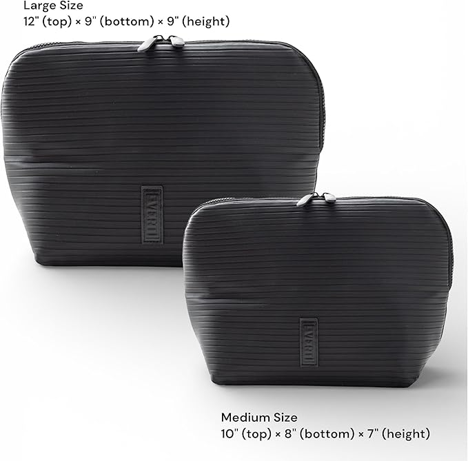 THE VERTI-Vertical Waterproof Makeup & Toiletry Bag | 23-Pocket Organizer with Upright, Fold-Down Design for Skincare, Toiletries & Essentials (Onyx, Medium)