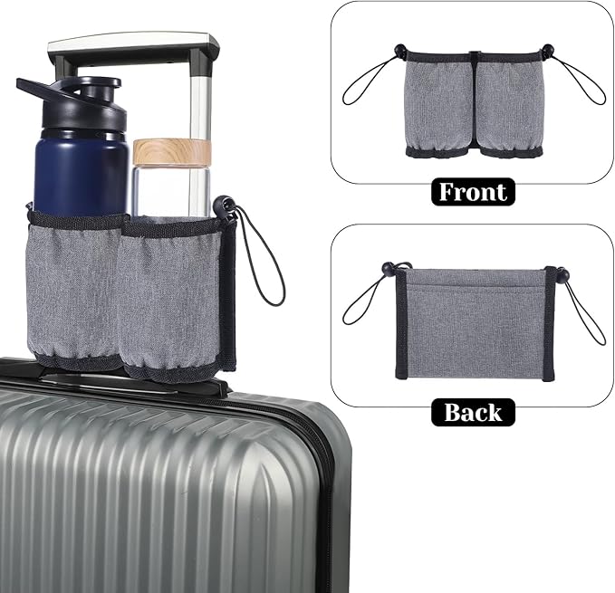 Luggage Cup Holder for Suitcases, Luggage Travel Cup Holder Free Hand Drink Carrier Hold Two Coffee for Most Flight Attendants, Travel Essentials, Business People (Grey)