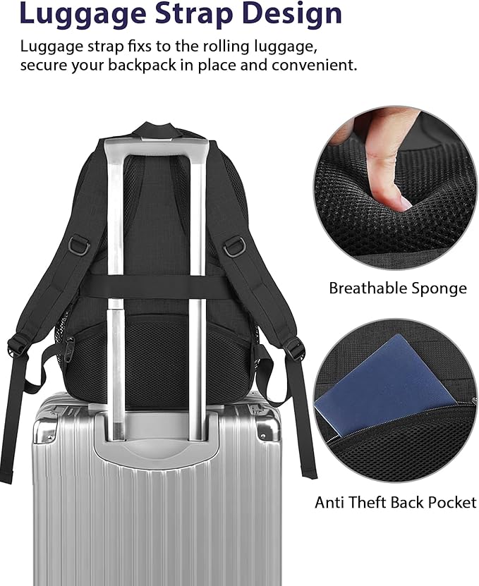 MATEIN 18.4 Inch Laptop Backpack 50 L, Extra Large Anti Theft Carryon Backpack TSA Approved, Work Business Bag with Multiple Compartments & Luggage Strap for Travel, Gifts for Men Women, Black