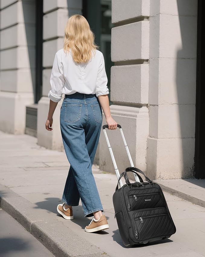 LUGGEX Underseat Carry On Luggage with Wheels, UDK Stylish Lightweight Under Seat Luggage, Soft Sided Personal Item Suitcase for Short Trip (UX-Core, All Black, 16 Inch)