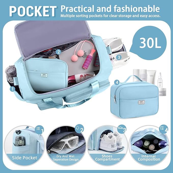 FIORETTO Women's Gym Duffle Bag with Shoes Compartment, 30L Capacity, Ideal for Travel, Gym, Sports, Duffel, Weekender
