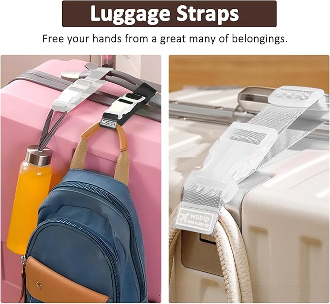 1 Pack Luggage Tag, PU Leather Suitcase Tags Identifiers Privacy Cover ID Label for Travel Bag Suitcase with 2 Pack Luggage Straps for Hats, Bags and Travel Accessories(L-Dark Brwon)