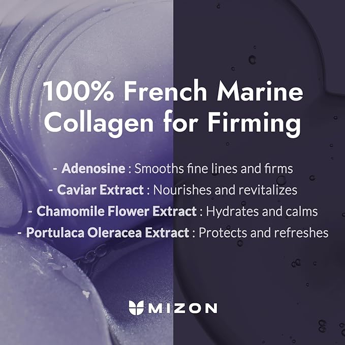 MIZON Marine Collagen Eye Gel Patch with Hydrolyzed Collagen, Caviar, and Chamomile for Firming, Nourishment, and Wrinkle Care- Korean Eye Mask– 60pcs –