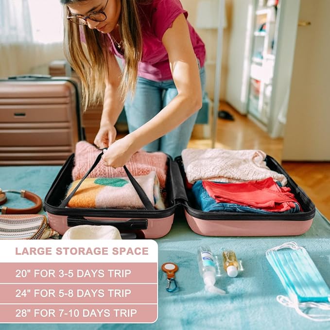 Kono 28 Inch Luggage Expandable Suitcase with Spinner Wheels TSA Lock Lightweight PC+ABS Hardside Large Checked Luggage Durable Rolling Suitcase Nude/Rose Pink