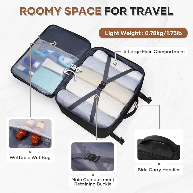 Travel Backpack For Women Men Carry on Backpack Luggage Flight Approved Personal item Travel Bag Essentials Mochila de viaje Laptop College Backpack Large Black