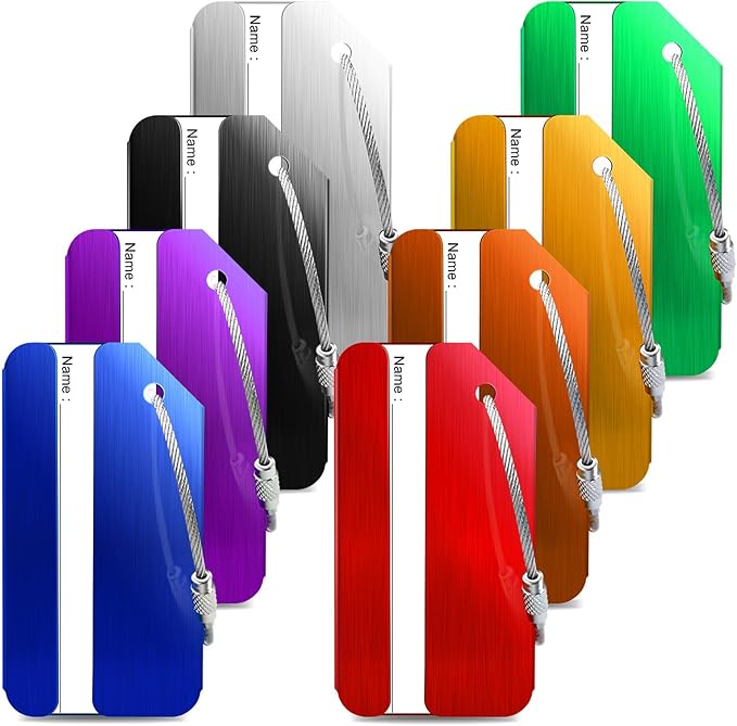 8 Pack Aluminum Luggage Tags for Suitcases with Name ID Card, Durable Luggage Name Tags Identifier, Travel Tags for Luggage Baggage