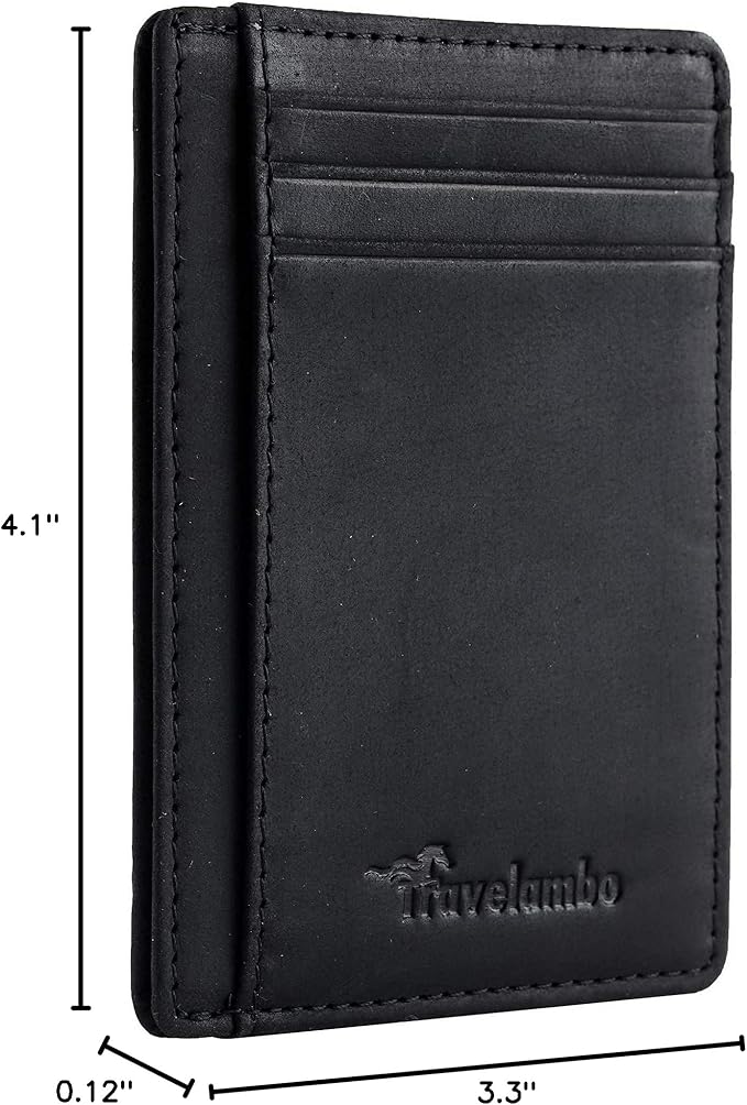 Travelambo Slim Wallet Front Pocket Minimalist Leather RFID Blocking Medium Size