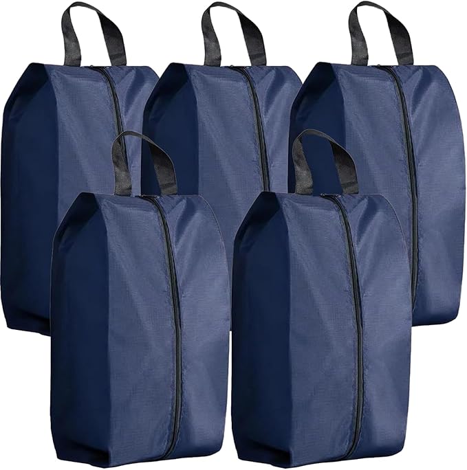 5Pcs XL Travel Shoe Bags Portable Travel Gifts Shoe Organizer with Zipper Closure, Waterproof Nylon Shoe Storage Organizer with Handle Travel Bags For Men and Women, Navy