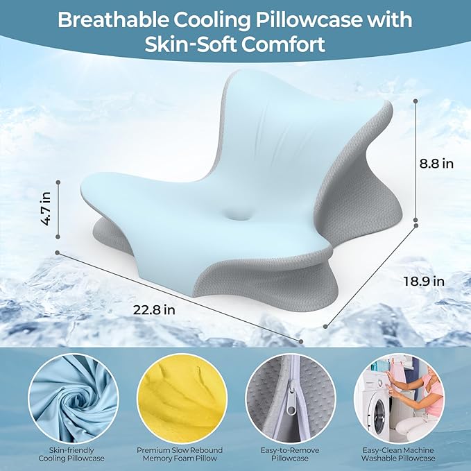 Cervical Neck Pillow for Pain Relief, Ergonomic Reading Pillow for Bed, Orthopedic Wedge Pillow Back Support Pillow, Contour Memory Foam Pillows for Sleeping, Couch Floor Use Lying, Leaning Reading
