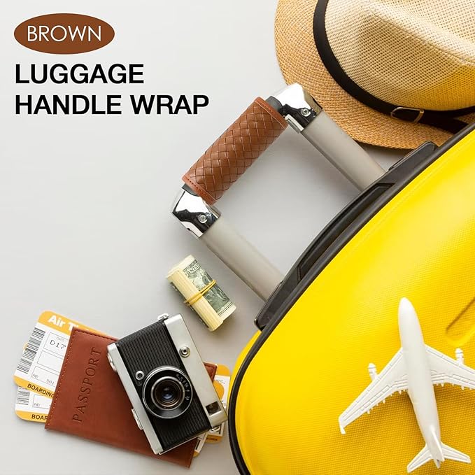 Luggage Handle Wraps -Suitcase Handle Wraps Travel Bag Handle Covers Suitcase Identifier Luggage Makers Covers(3Pcs-Brown)
