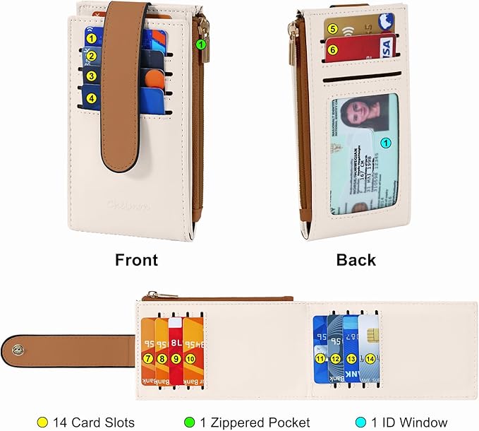 Chelmon Women's RFID Slim Card Holder Wallet: Thin Bifold with Multi-Card Case & Zipper Coin Pocket Purse (Beige Brown)