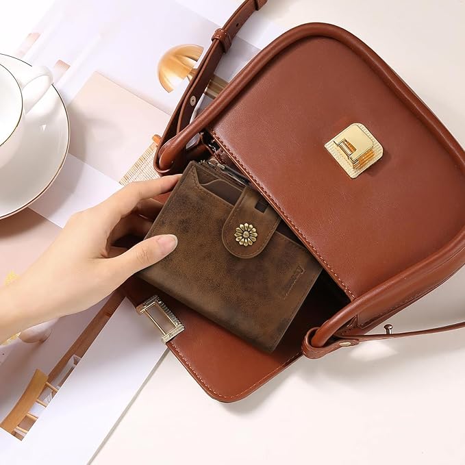 Wallet Women,RFID Blocking Womens Wallet,Leather Bifold Compact Small Wallet for Women Card Holder with Zip Coin Pocket(browncoffee)