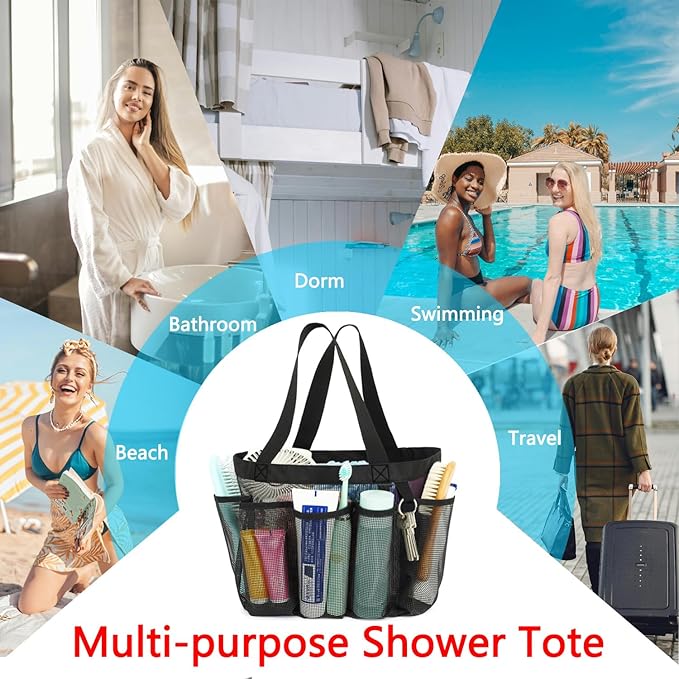 Fammart Mesh Shower Caddy Portable for College Dorm Room Essentials, 8-Pocket Large Shower Basket Tote Bag with 2 Handles for Toiletry, Bathroom, Beach, Camp, Gym