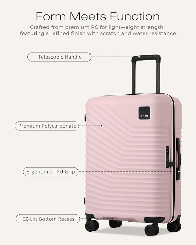 Coolife Luggage Suitcases Hardside Lightweight: Durable PC Expandable Travel 3 Piece Set with Dual Spinner Wheels & TSA Lock, 20/24/28 (20" Expandable) (Pink, 3-Piece Set (20/24/28))