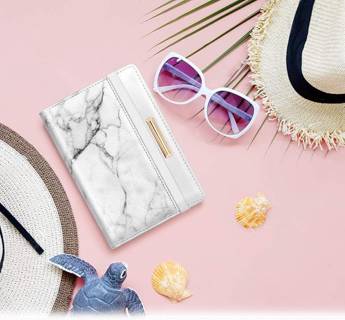 Passport Holder Cover,Traveling Passport Case Marble Passport Wallet for Women,White Marble
