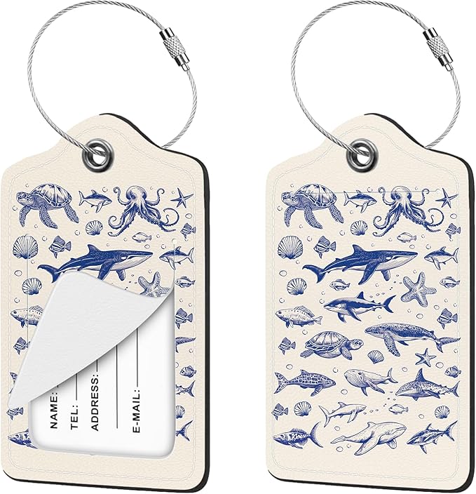 2 Pcs Whale Sea Turtle Luggage Tag for Suitcases, Cute PU Leather Suitcase Tag Privacy Cover ID Label with Metal Loop, Personalized Baggage Identifier for Women Cruise Bag Travel Essentials