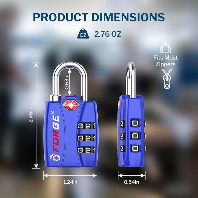 Forge TSA Locks 2 Pack - Open Alert Indicator, Alloy Body and Hardened Steel Shackle with Re-settable 3-Digit Combination