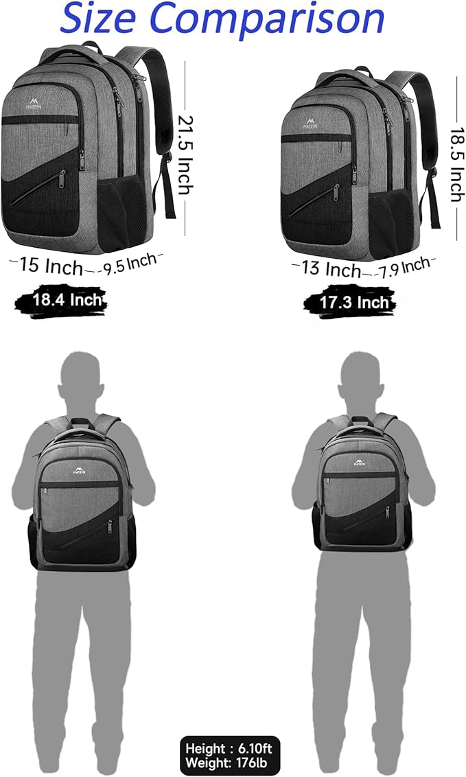 MATEIN 17 Inch Work Backpack for Men Women, Water Resistant Practical Travel Laptop Backpack with Anti Theft Pocket, Casual College Daypack Laptop Compartment TSA Friendly, Grey Black
