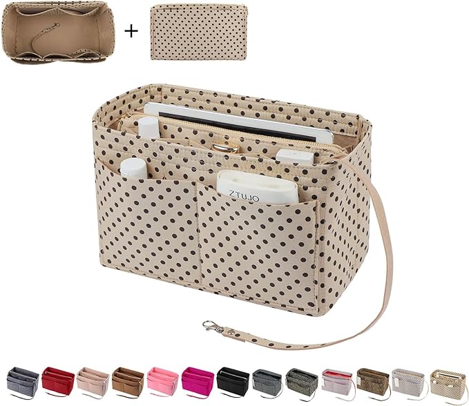 ZTUJO Purse Organizer Insert, Felt Bag Organizer with Metal Zipper, Handbag & Tote Shaper, For Speedy Neverfull Tote, 7 Sizes