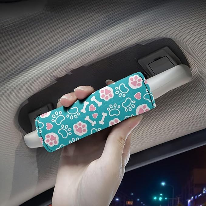 BIGCARJOB Lovely Paw Print Luggage Handle Wraps Set for Suitcase,2 Pieces Kawai Footprint Door Handle Protection Sleeve Covers Car Grab Handle Wraps Luggage Handle Tags Travel Accessories