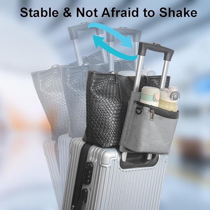Bokelai Luggage Travel Cup Holder with Straps for Add a Bag Hands Free Suitcases Drink Carrier Beverage Caddy Travel Accessories Flight Attendants Travelers Gray