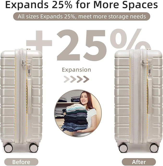 LARVENDER Luggage Sets 5 Piece Hardside Expandable Suitcase with Wheels Lock,PC+ABS Hardside Lightweight Rolling Suitcase for Women and Men,Champagne