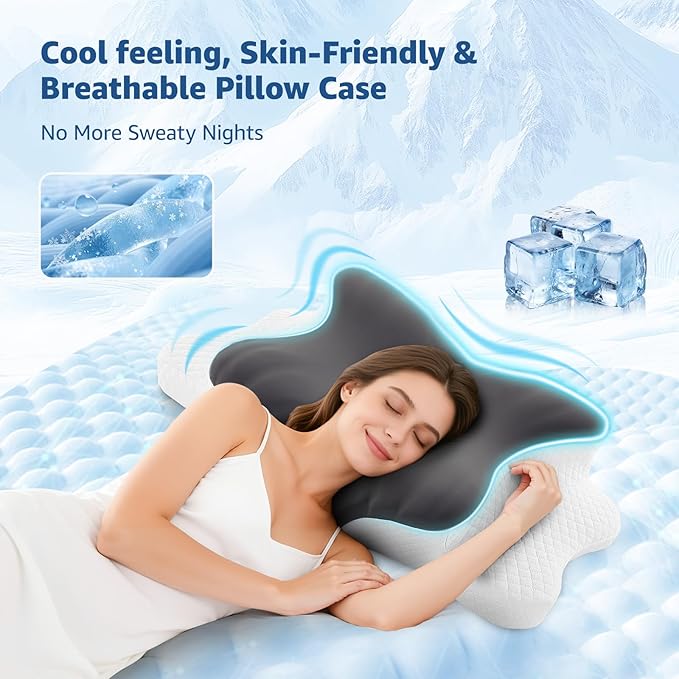 Cervical Pillow for Neck Support: Contour Memory Foam Pillow for Side Back Stomach Sleepers - Ergonomic Neck Pillow with 2 Heights & Widened Armrest Design