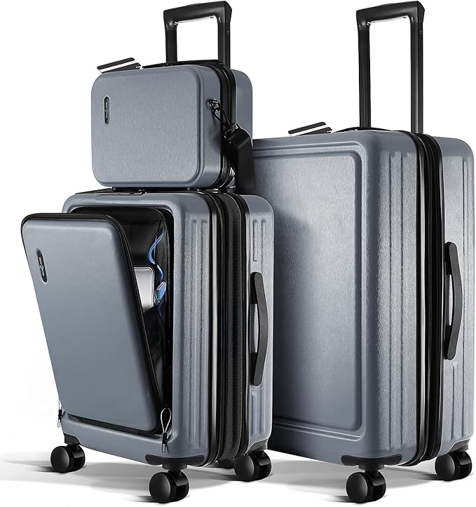 Luggage Sets 3 Piece, 20 Inch Carry on Luggage and 24 Inch Suitcases with Wheels Spinner, Durable Hard Shell Suitcase Set, Expandable Travel Suitcase, Grey