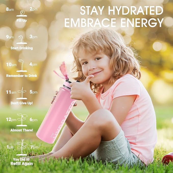 Sahara Sailor Water Bottle, 32/25/17oz Durable and Leakproof Water Bottles Motivational with Time Marker, Tritan, BPA Free, Wide Mouth with Easy Clean Brush for Gym, Travel, School, Office (1 Bottle)